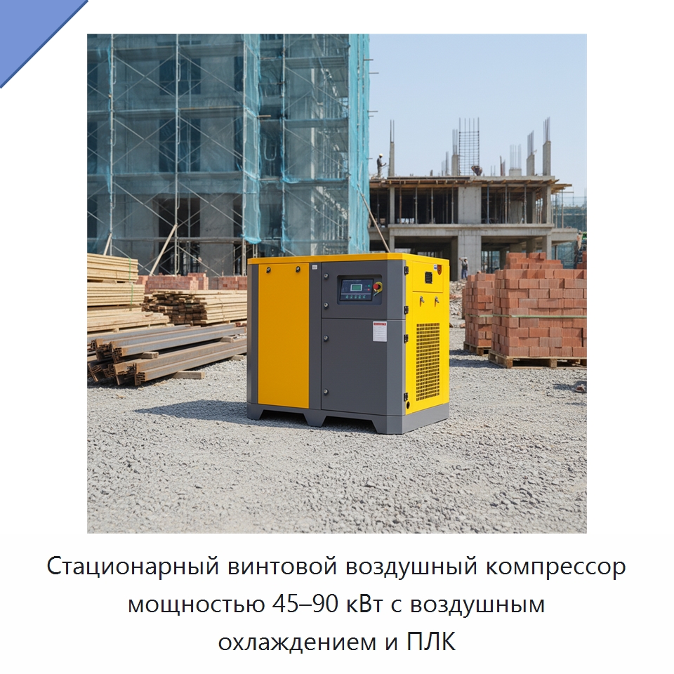 Стационарный винтовой воздушный компрессор мощностью 45–90 кВт с воздушным охлаждением и ПЛК — Промышленные компрессоры