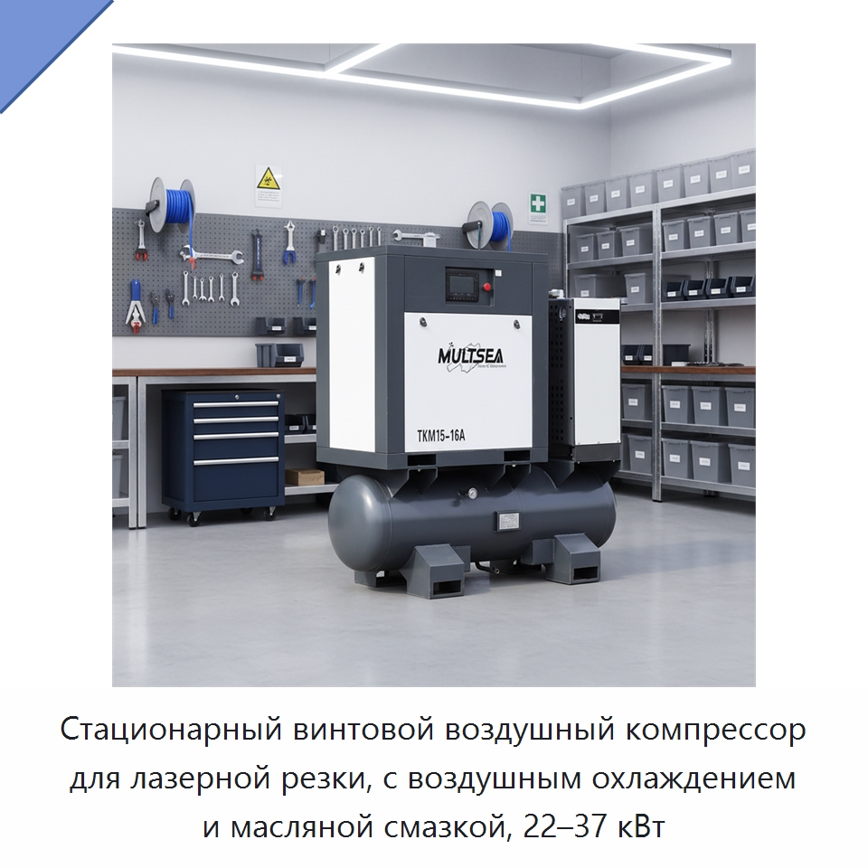 Стационарный винтовой воздушный компрессор для лазерной резки, с воздушным охлаждением и масляной смазкой, 22–37 кВт — Промышленные компрессоры