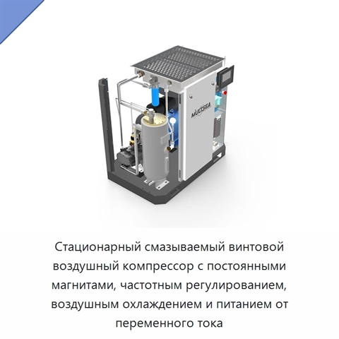Стационарный смазываемый винтовой воздушный компрессор с постоянными магнитами, частотным регулированием, воздушным охлаждением и питанием от переменного тока