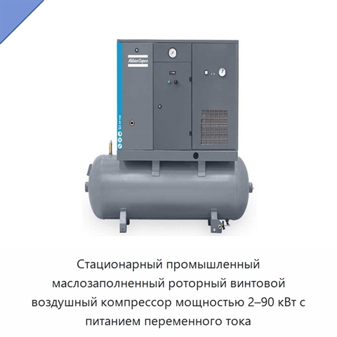 Стационарный промышленный маслозаполненный роторный винтовой воздушный компрессор мощностью 2–90 кВт с питанием переменного тока