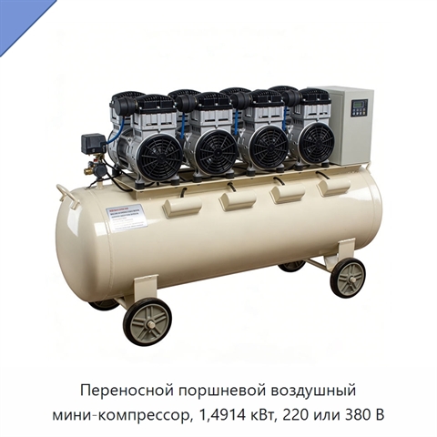 Переносной поршневой воздушный мини-компрессор, 1,4914 кВт, 220 или 380 В