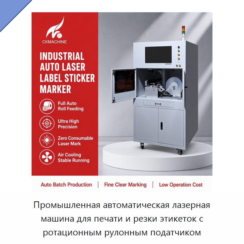 Промышленная автоматическая лазерная машина для печати и резки этикеток с ротационным рулонным податчиком — Лазерные маркировочные станки