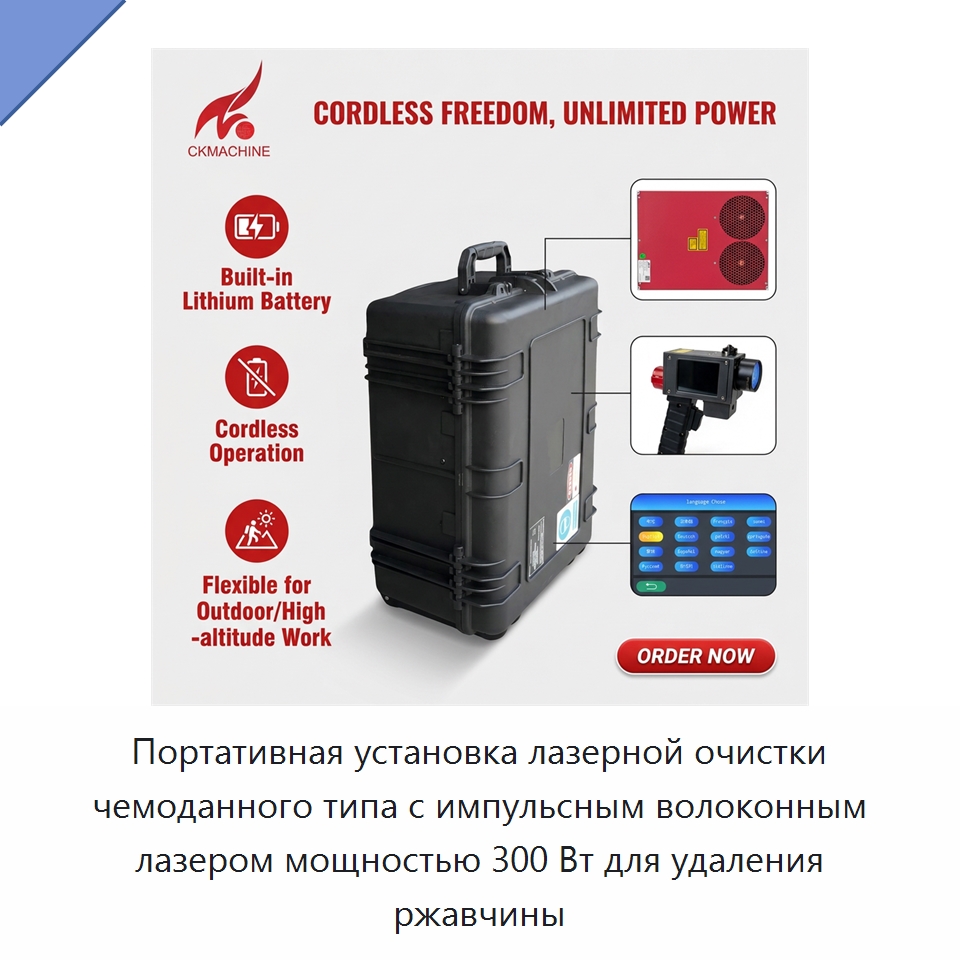 Портативная установка лазерной очистки чемоданного типа с импульсным волоконным лазером мощностью 300 Вт для удаления ржавчины — Установки лазерной очистки