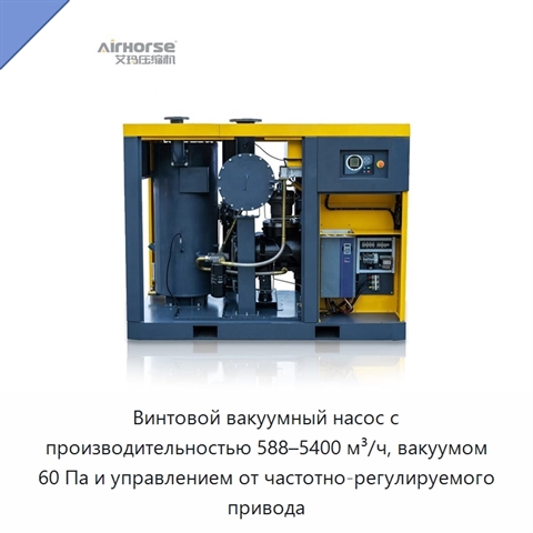 Винтовой вакуумный насос с производительностью 588–5400 м³/ч, вакуумом 60 Па и управлением от частотно-регулируемого привода