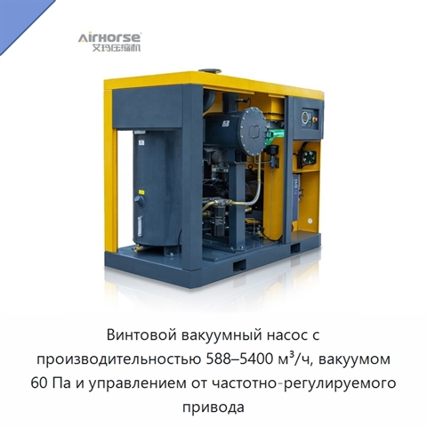 Винтовой вакуумный насос с производительностью 588–5400 м³/ч, вакуумом 60 Па и управлением от частотно-регулируемого привода