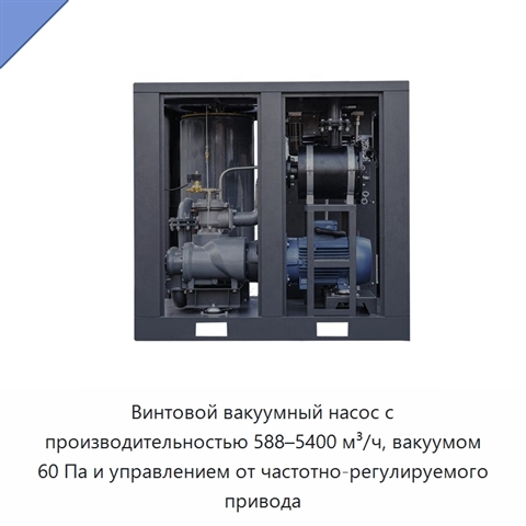 Винтовой вакуумный насос с производительностью 588–5400 м³/ч, вакуумом 60 Па и управлением от частотно-регулируемого привода