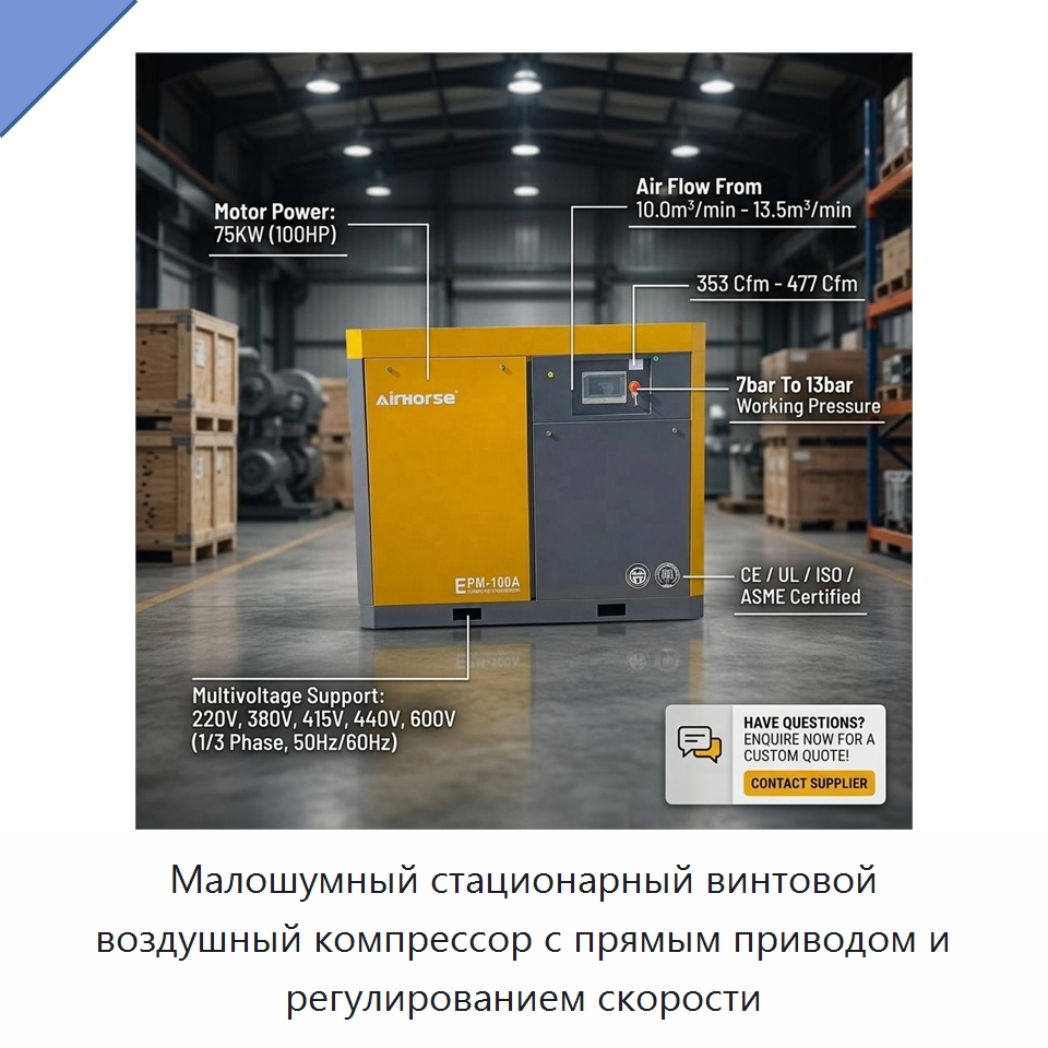 Малошумный стационарный винтовой воздушный компрессор с прямым приводом и регулированием скорости — Промышленные компрессоры