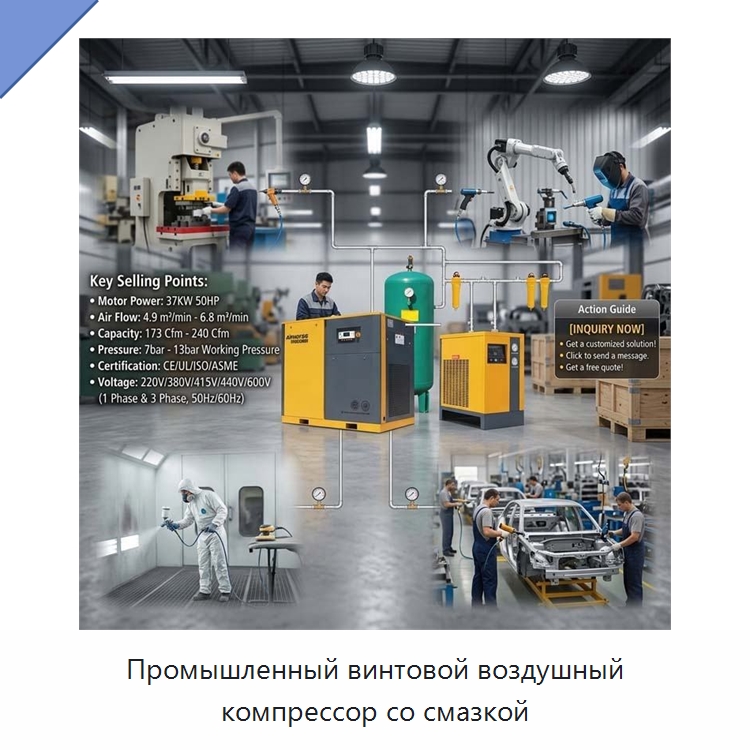 Промышленный винтовой воздушный компрессор со смазкой — Промышленные компрессоры