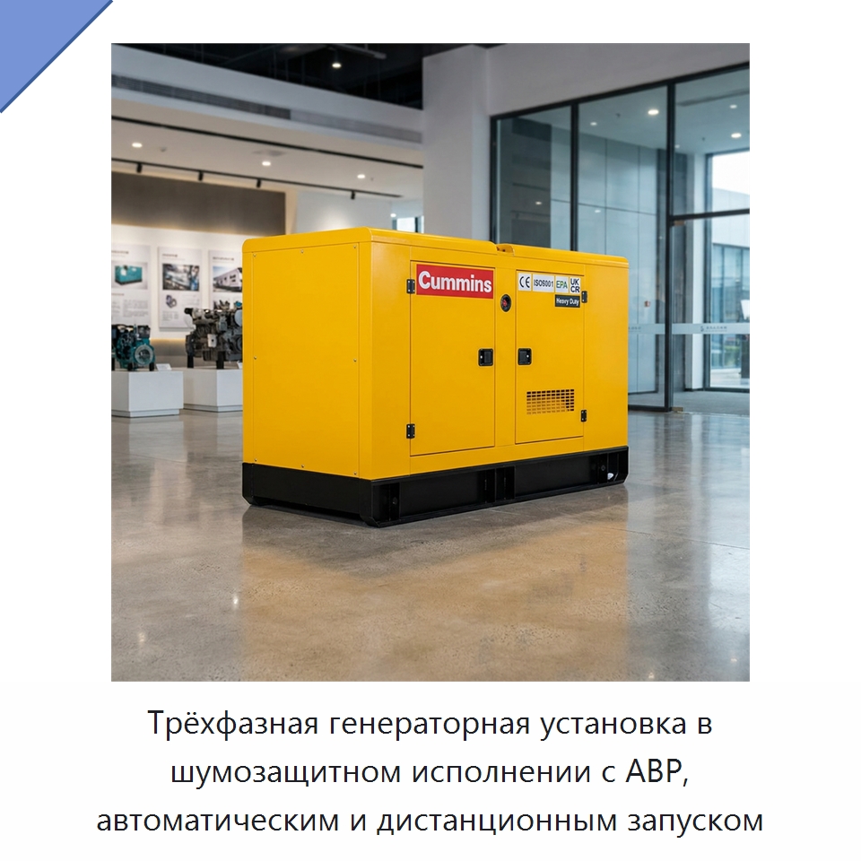Трёхфазная генераторная установка в шумозащитном исполнении с АВР, автоматическим и дистанционным запуском — Дизельные генераторы