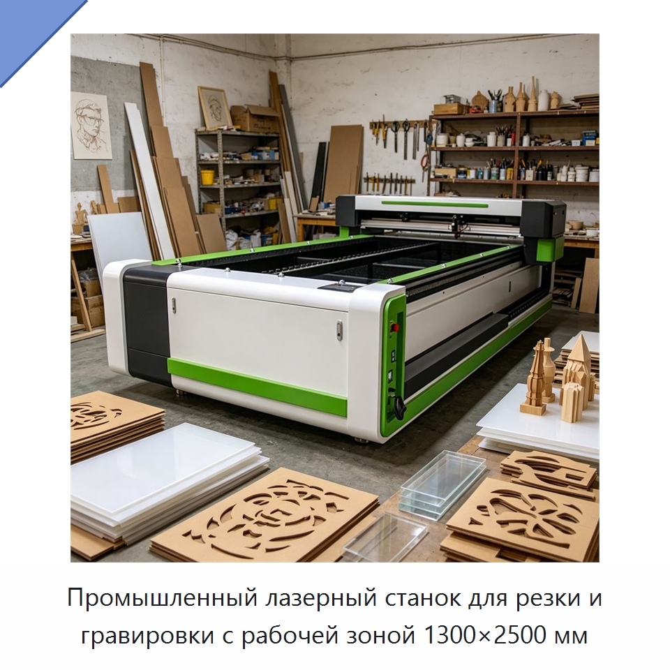 Промышленный лазерный станок для резки и гравировки с рабочей зоной 1300×2500 мм — Станки лазерной резки