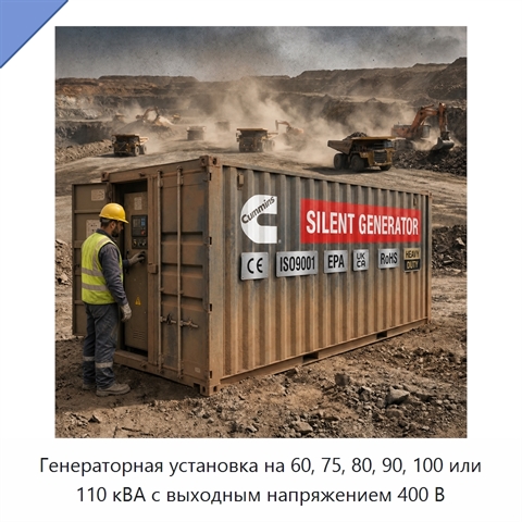Генераторная установка на 60, 75, 80, 90, 100 или 110 кВА с выходным напряжением 400 В