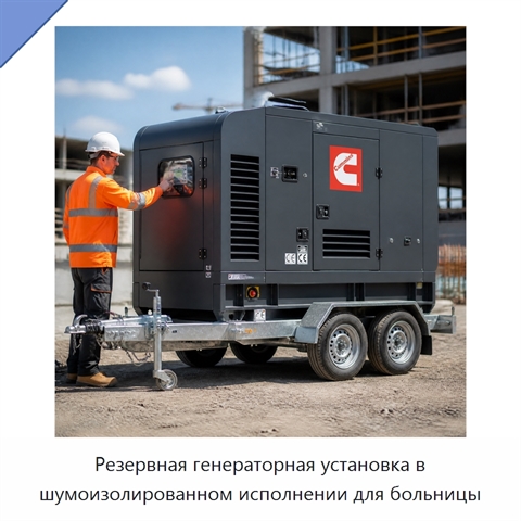 Резервная генераторная установка в шумоизолированном исполнении для больницы
