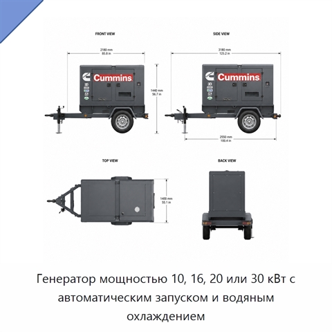 Генератор мощностью 10, 16, 20 или 30 кВт с автоматическим запуском и водяным охлаждением