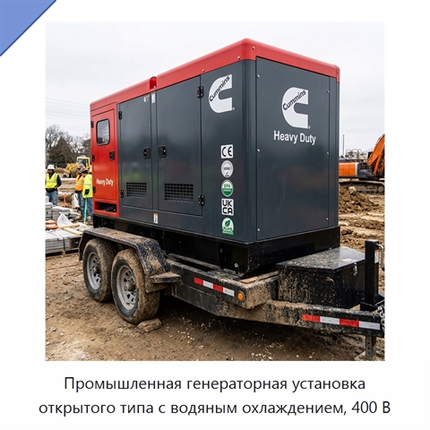 Промышленная генераторная установка открытого типа с водяным охлаждением, 400 В