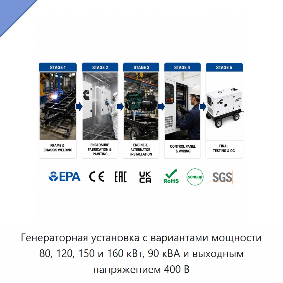Генераторная установка с вариантами мощности 80, 120, 150 и 160 кВт, 90 кВА и выходным напряжением 400 В — Генерация электроэнергии