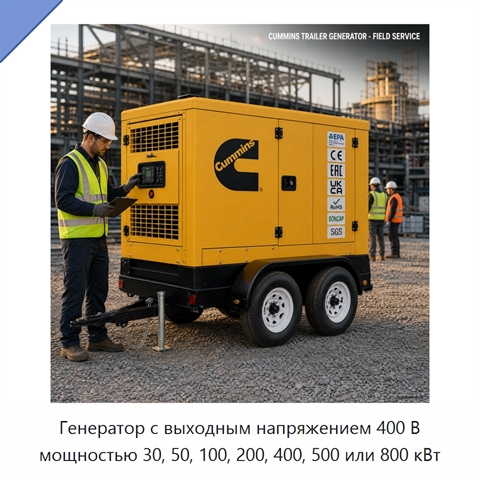 Генератор с выходным напряжением 400 В мощностью 30, 50, 100, 200, 400, 500 или 800 кВт