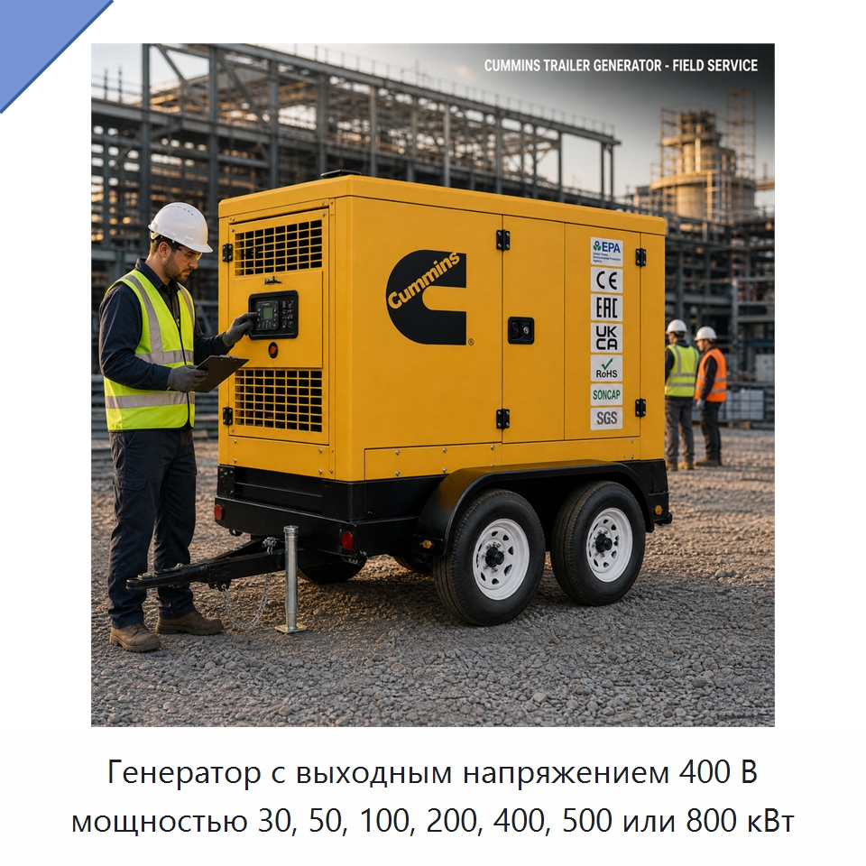 Генератор с выходным напряжением 400 В мощностью 30, 50, 100, 200, 400, 500 или 800 кВт — Генерация электроэнергии