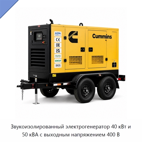 Звукоизолированный электрогенератор 40 кВт и 50 кВА с выходным напряжением 400 В
