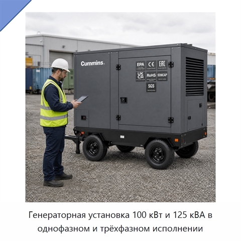 Генераторная установка 100 кВт и 125 кВА в однофазном и трёхфазном исполнении