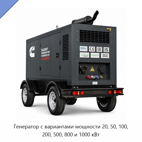 Генератор с вариантами мощности 20, 50, 100, 200, 500, 800 и 1000 кВт