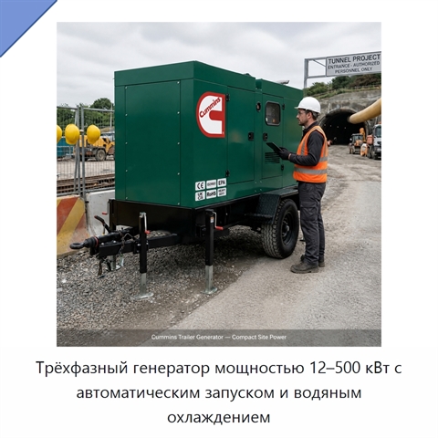 Трёхфазный генератор мощностью 12–500 кВт с автоматическим запуском и водяным охлаждением