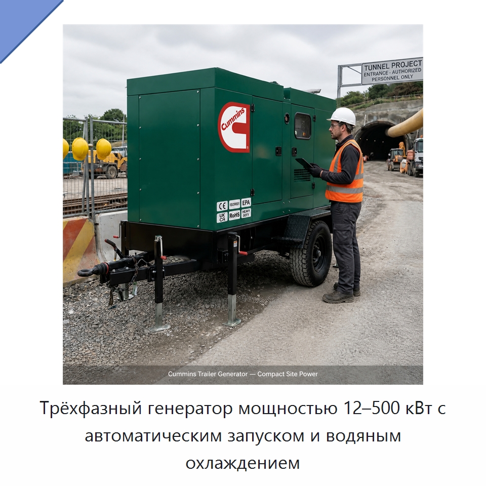 Трёхфазный генератор мощностью 12–500 кВт с автоматическим запуском и водяным охлаждением — Генерация электроэнергии
