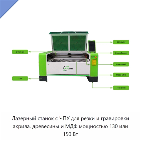 Лазерный станок с ЧПУ для резки и гравировки акрила, древесины и МДФ мощностью 130 или 150 Вт