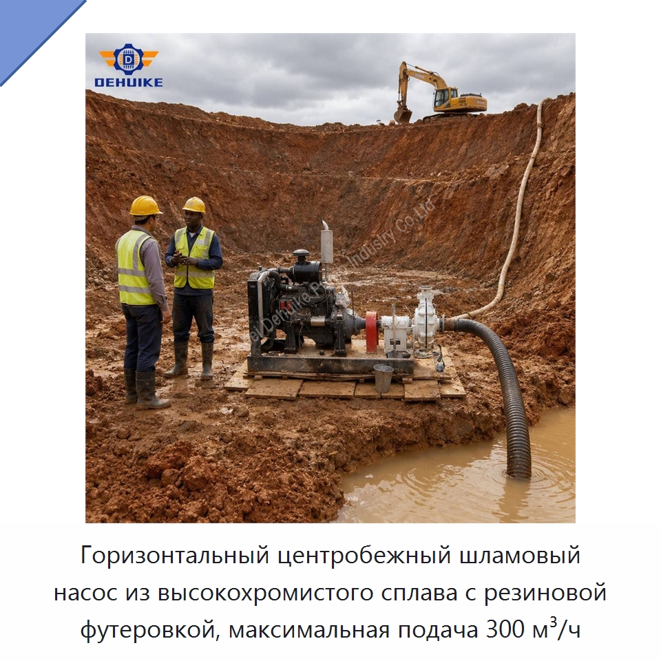 Горизонтальный центробежный шламовый насос из высокохромистого сплава с резиновой футеровкой, максимальная подача 300 м³/ч — Насосы