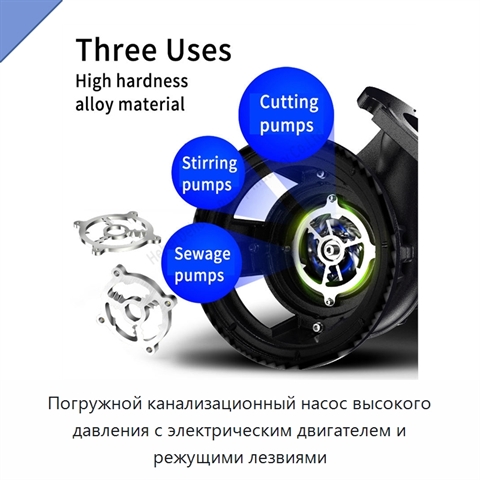 Погружной канализационный насос высокого давления с электрическим двигателем и режущими лезвиями