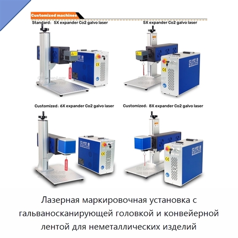 Лазерная маркировочная установка с гальваносканирующей головкой и конвейерной лентой для неметаллических изделий