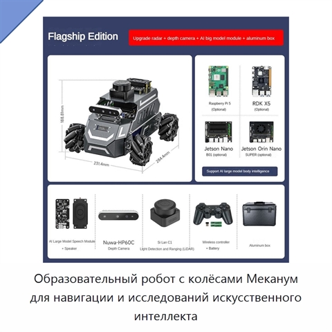 Образовательный робот с колёсами Меканум для навигации и исследований искусственного интеллекта