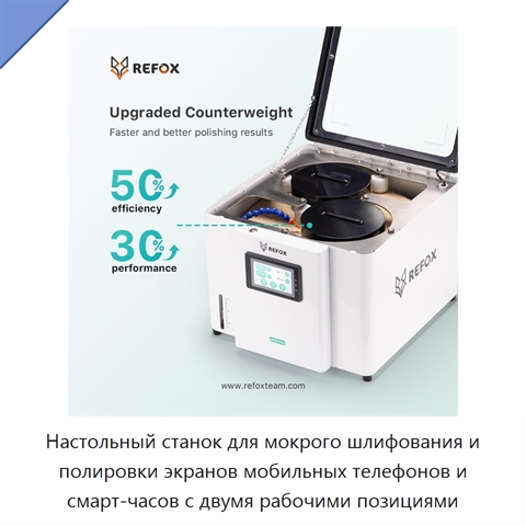Настольный станок для мокрого шлифования и полировки экранов мобильных телефонов и смарт-часов с двумя рабочими позициями