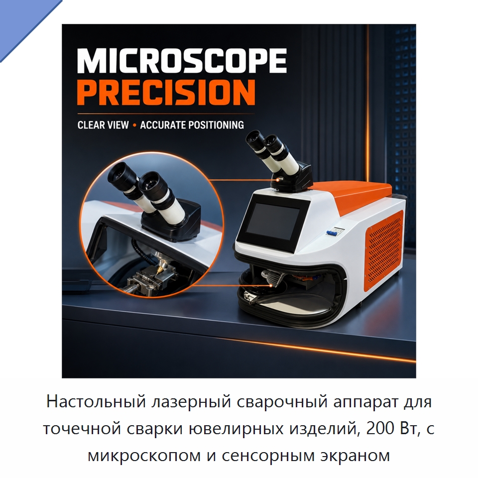 Настольный лазерный сварочный аппарат для точечной сварки ювелирных изделий, 200 Вт, с микроскопом и сенсорным экраном