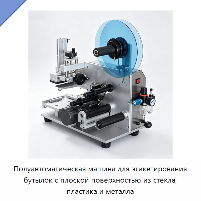 Полуавтоматическая машина для этикетирования бутылок с плоской поверхностью из стекла, пластика и металла — Этикетировочные машины