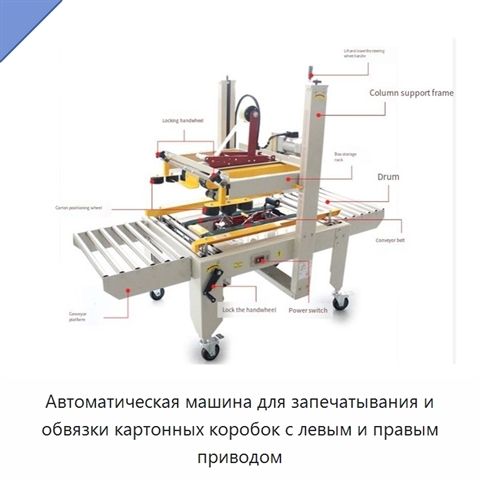 Автоматическая машина для запечатывания и обвязки картонных коробок с левым и правым приводом