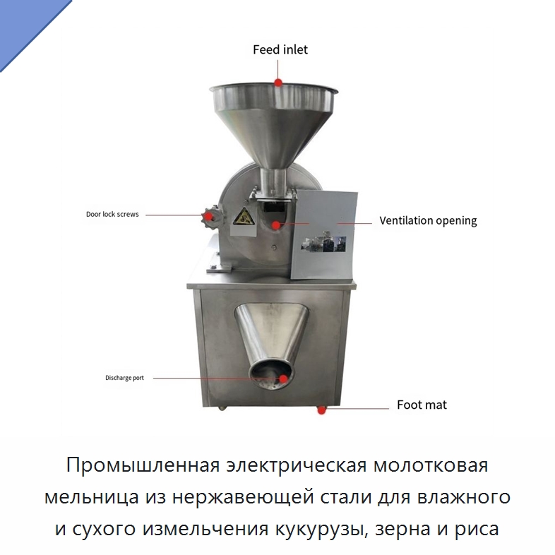 Промышленная электрическая молотковая мельница из нержавеющей стали для влажного и сухого измельчения кукурузы, зерна и риса — Специальные машины и промышленное оборудование