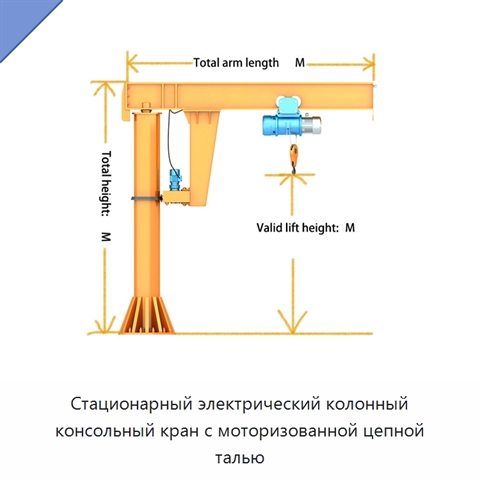 Стационарный электрический колонный консольный кран с моторизованной цепной талью