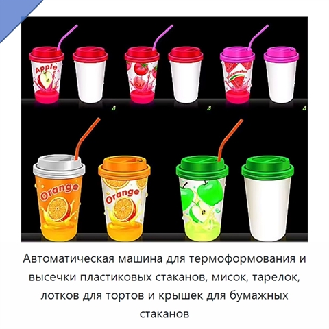Автоматическая машина для термоформования и высечки пластиковых стаканов, мисок, тарелок, лотков для тортов и крышек для бумажных стаканов