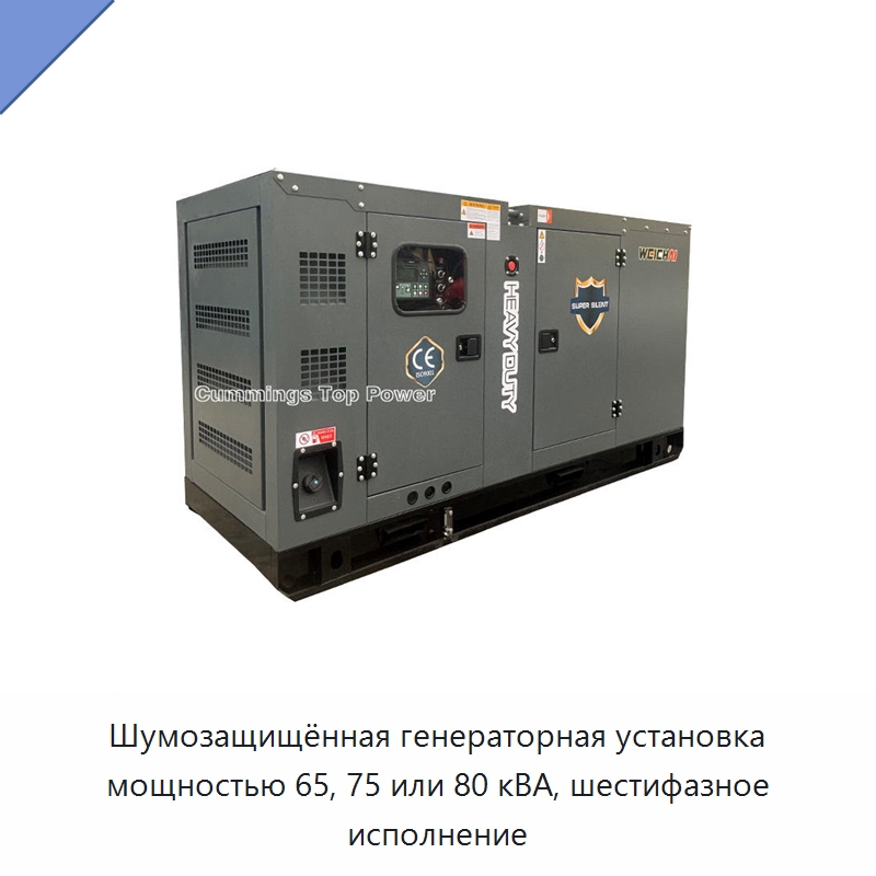 Шумозащищённая генераторная установка мощностью 65, 75 или 80 кВА, шестифазное исполнение — Дизельные генераторы