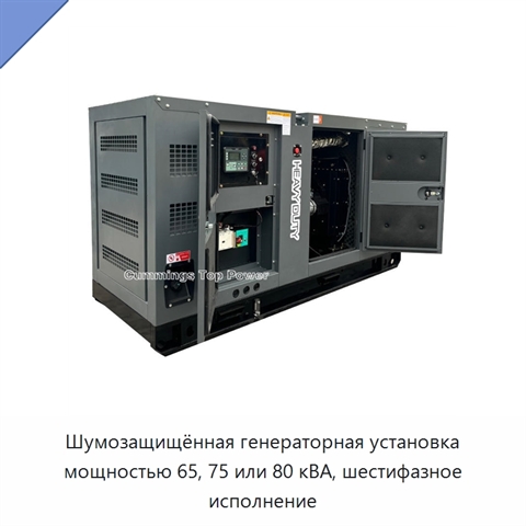 Шумозащищённая генераторная установка мощностью 65, 75 или 80 кВА, шестифазное исполнение