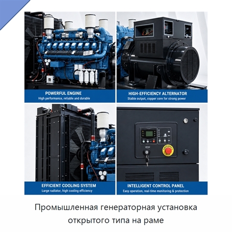 Промышленная генераторная установка открытого типа на раме
