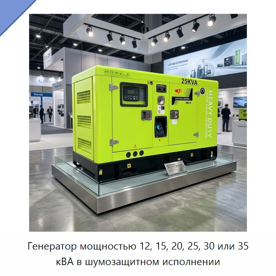 Генератор мощностью 12, 15, 20, 25, 30 или 35 кВА в шумозащитном исполнении