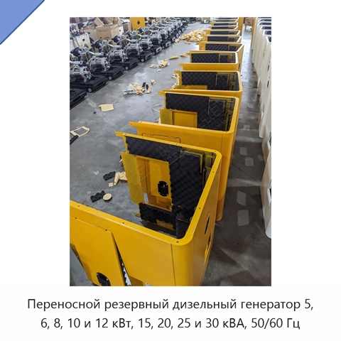 Переносной резервный дизельный генератор 5, 6, 8, 10 и 12 кВт, 15, 20, 25 и 30 кВА, 50/60 Гц