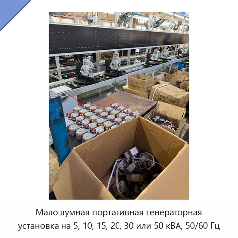 Малошумная портативная генераторная установка на 5, 10, 15, 20, 30 или 50 кВА, 50/60 Гц
