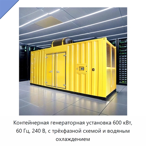 Контейнерная генераторная установка 600 кВт, 60 Гц, 240 В, с трёхфазной схемой и водяным охлаждением