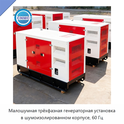 Малошумная трёхфазная генераторная установка в шумоизолированном корпусе, 60 Гц