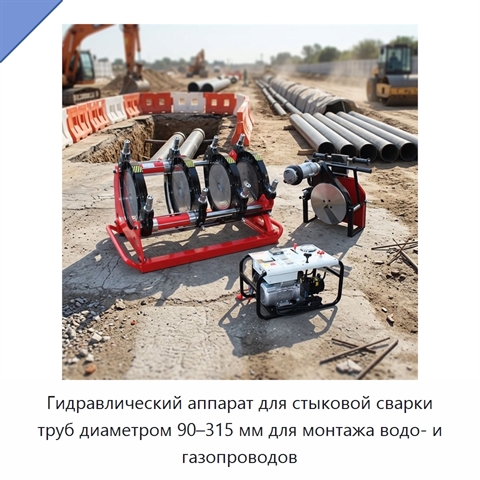 Гидравлический аппарат для стыковой сварки труб диаметром 90–315 мм для монтажа водо- и газопроводов