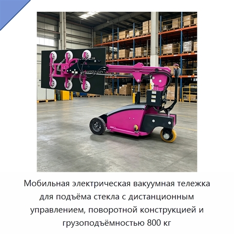 Мобильная электрическая вакуумная тележка для подъёма стекла с дистанционным управлением, поворотной конструкцией и грузоподъёмностью 800 кг