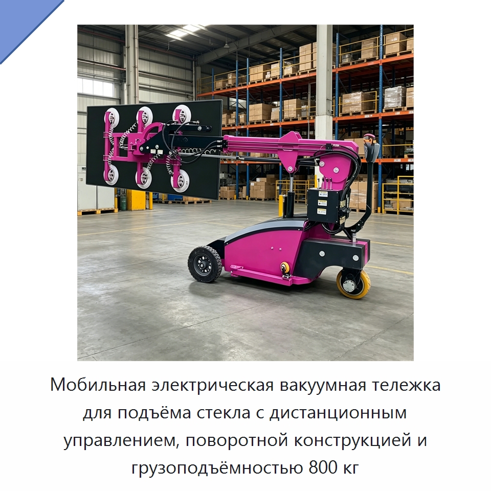 Мобильная электрическая вакуумная тележка для подъёма стекла с дистанционным управлением, поворотной конструкцией и грузоподъёмностью 800 кг — Строительные подъёмники