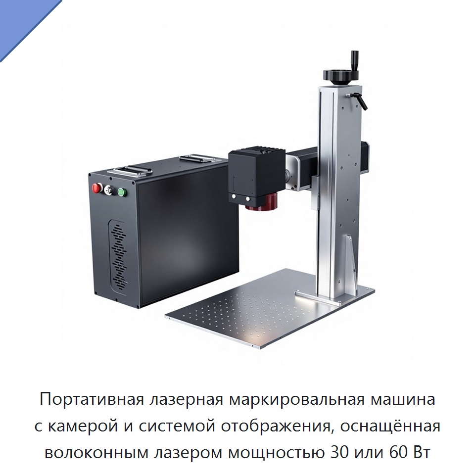 Портативная лазерная маркировальная машина с камерой и системой отображения, оснащённая волоконным лазером мощностью 30 или 60 Вт
